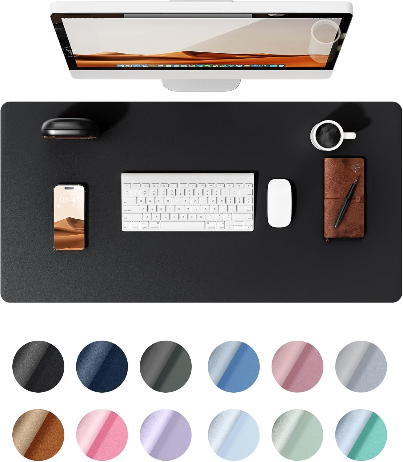 Leather Desk Pad Protector, Office Desk Mat, Large Mouse Pad, Non-Slip PU Leather Desk Blotter, Laptop Desk Pad, Waterproof Desk Writing Pad for Office and Home (Black, 23.6" x 13.8")