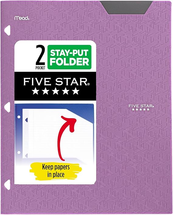 2-Pocket Folder, Plastic Folder with Stay-Put Tabs, Fits 3-Ring Binder, Holds 8-1/2" x 11" Paper, Amethyst Purple (333420I-ECM)