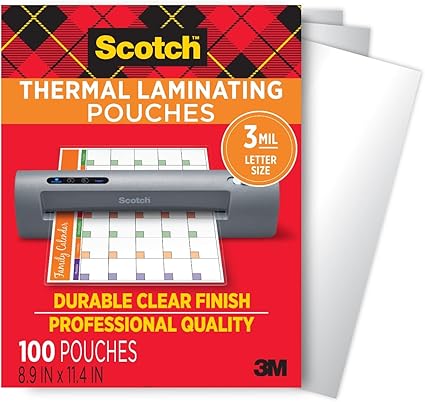 Thermal Laminating Pouches, for Use with Thermal Laminators, 8.9 x 11.4 Inches, Letter Size Sheets, 100-Pack