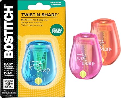 Office Pencil Sharpener, One Assorted Color, Twist-n-Sharp, Kids & Colored Pencils, (PS1-ADJ)