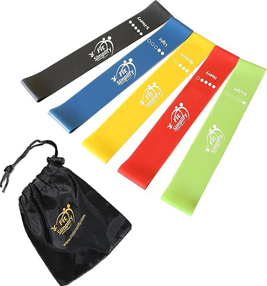 Resistance Loop Exercise Bands with Instruction Guide and Carry Bag, Set of 5
